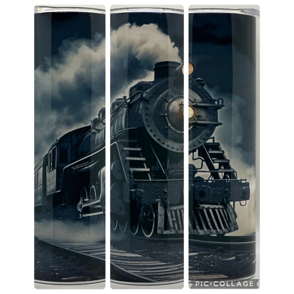 NEW "TRAIN" 20 oz. Stainless Steel Tumbler w/Straw Set & Silicone Tip